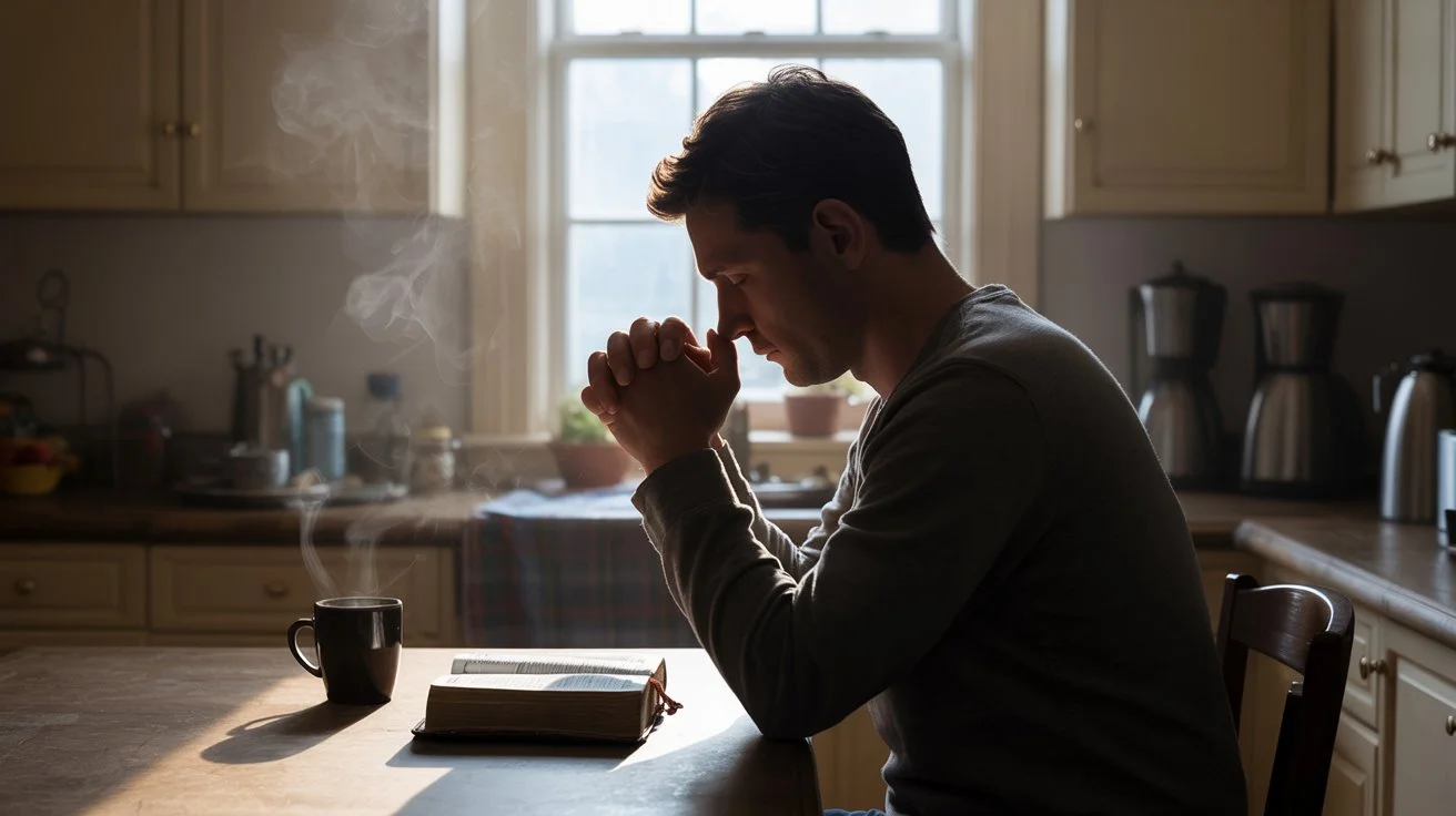 A person praying at sunrise, representing peace for the week ahead